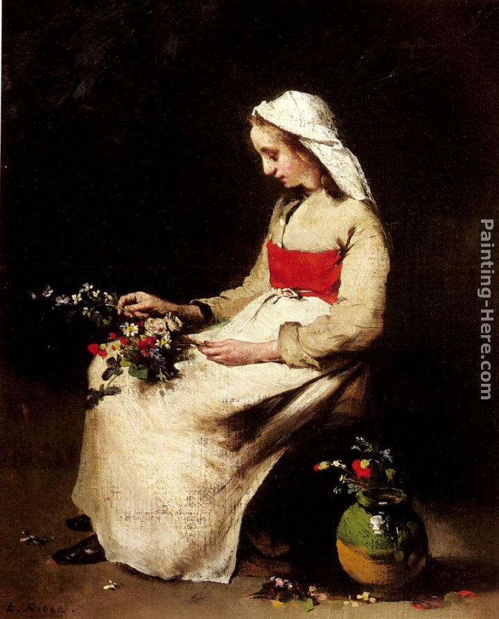 A Girl Arranging A Vase Of Flowers painting - Theodule Augustine Ribot A Girl Arranging A Vase Of Flowers art painting